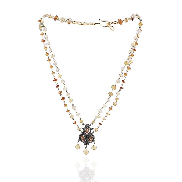 SILVER & GOLD PLATED PURNA CITRINE ZIRCON NECKLACE SET