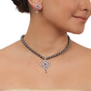 Silver Plated Valentine Grey Pearl Necklace Set