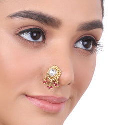 Gold Plated Kundan Ruby Nosepin