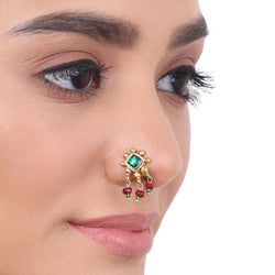Gold Plated Green Kundan Nosepin
